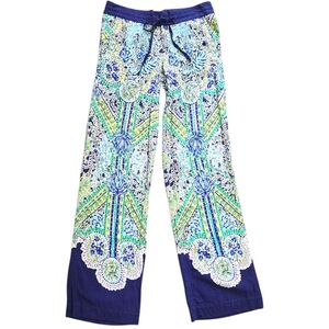 Lilly Pulitzer Philippa Wide Leg Pants XS Escape Artist Navy Blue Green Preppy